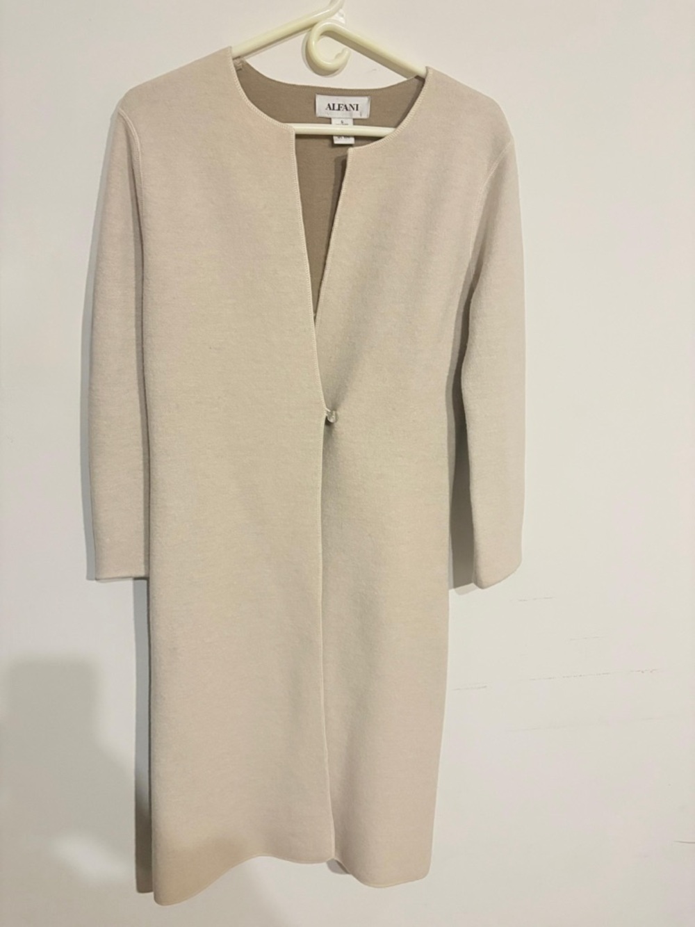 Alfani Cream Collarless Long Trench Coat